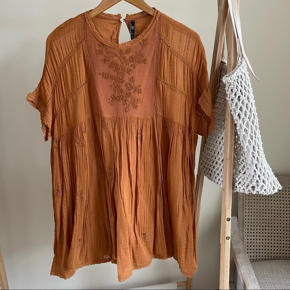 Zara Dresses & Skirts - ✨SOLD✨ Zara Embroidered Crochet Romper Mini Dress in Burnt Orange - XS